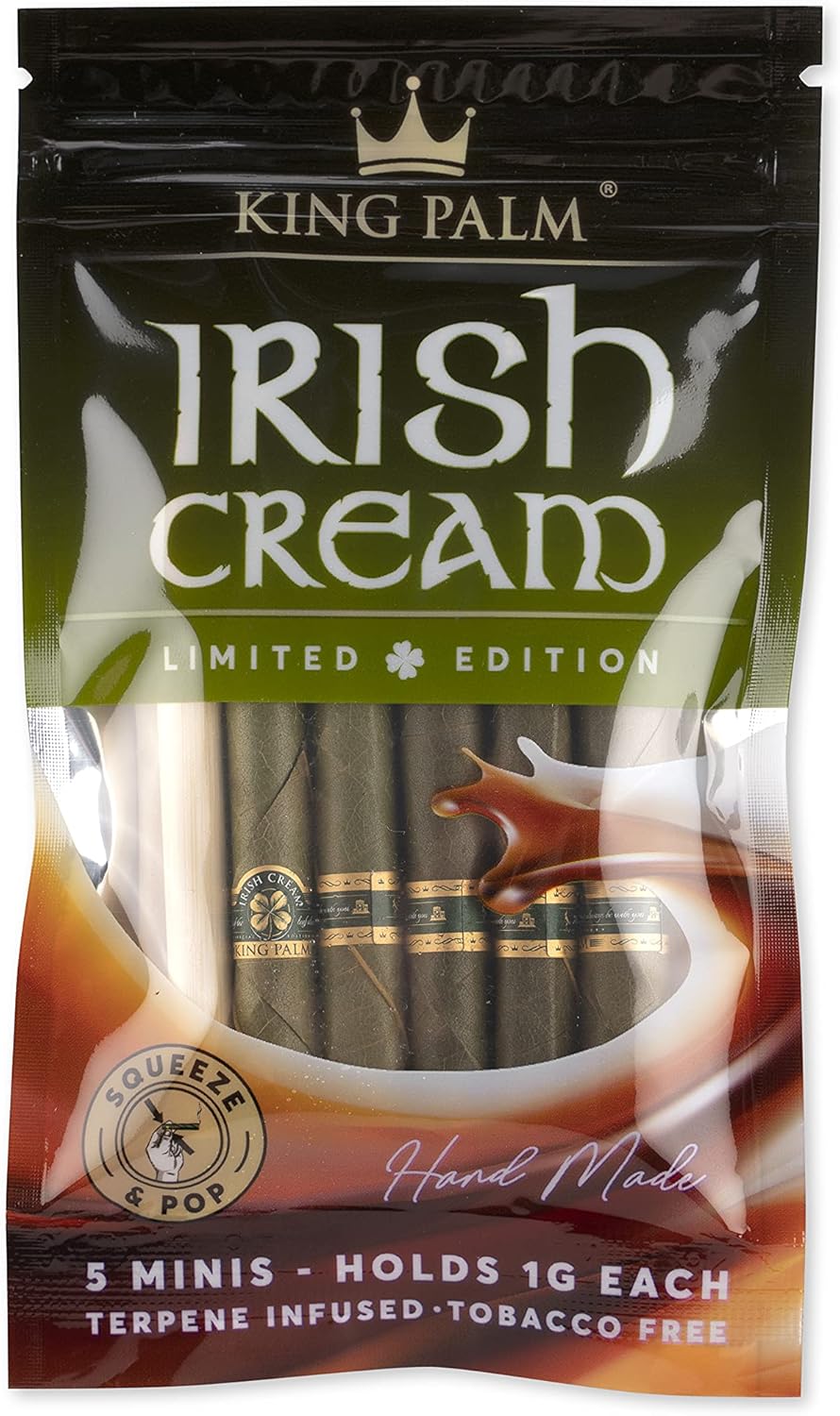 King Palm Flavors Mini Size Cones - 1 Pack, 5 Rolls Terpene Infused (Irish Cream) organic Flavored Pre Rolled Cones - King Palm Flavors Pre Rolls