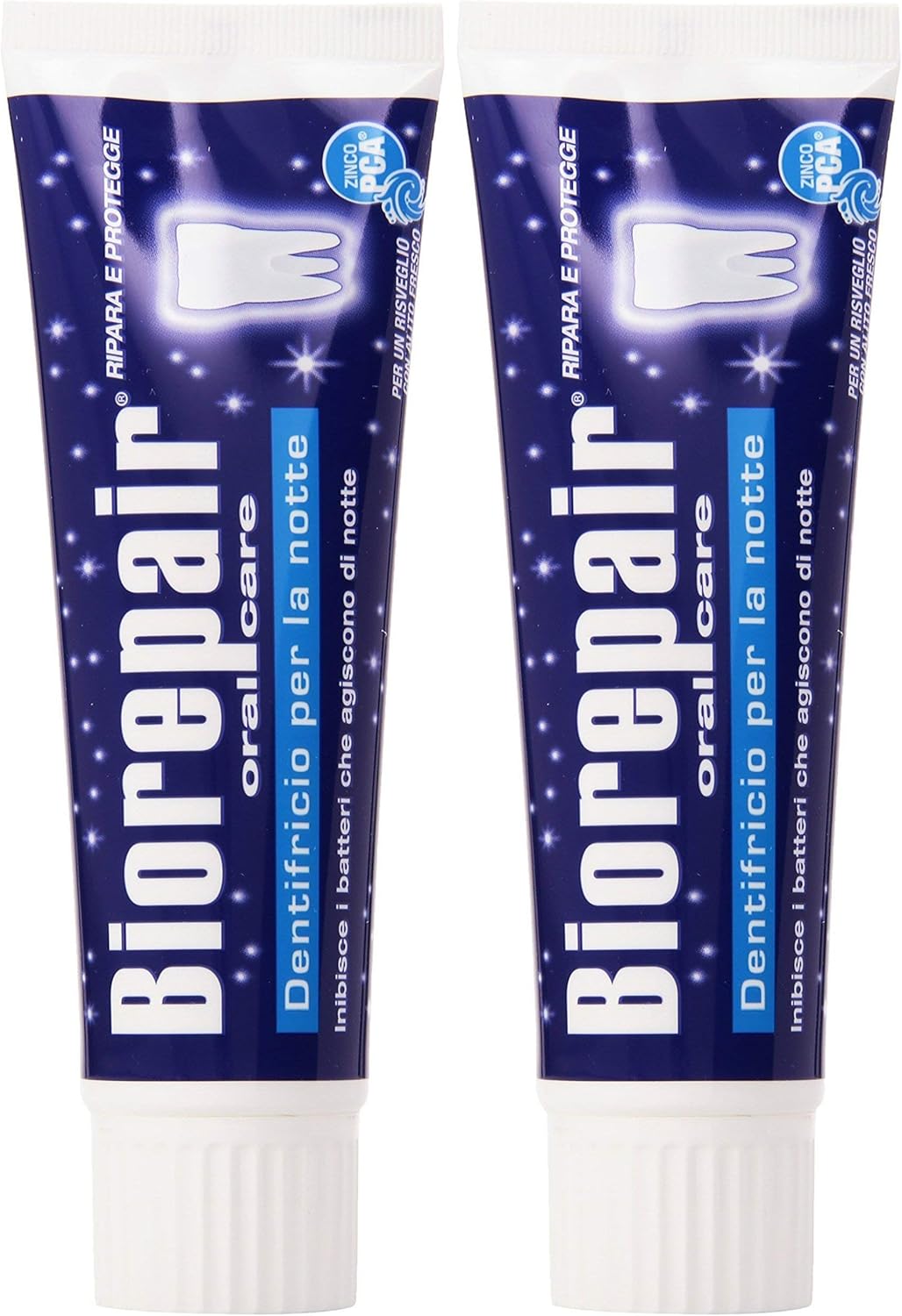 Biorepair: "Dentifricio per la Notte" (Intensive Night Repair) Toothpaste with microRepair * 2.5 Fluid Ounce (75ml) Tube (Pack of 2) * [ Italian Import ]