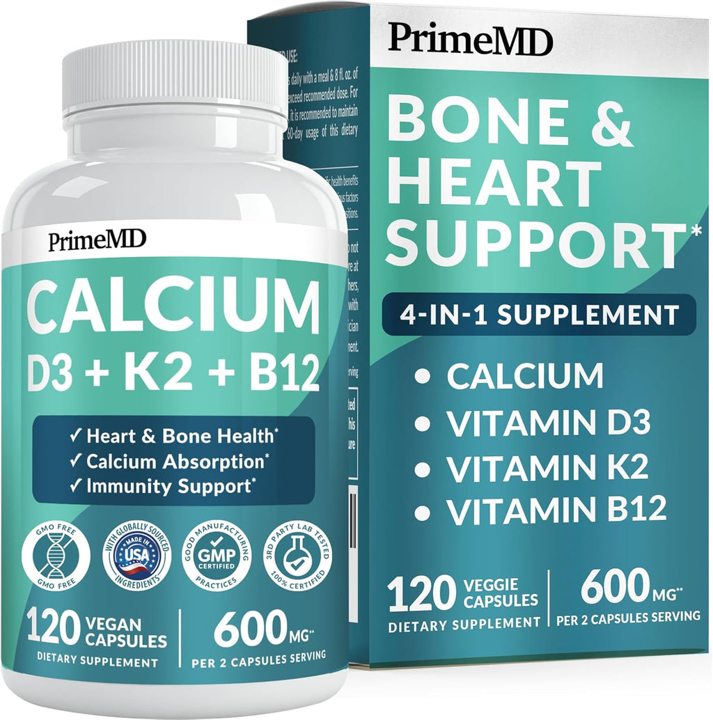 4-in-1 Calcium Supplements for Women and Men - Calcium with Vitamin D3 K2 5000 IU Supplement, 600mg per Serving - Gluten-Free, Vegan-Friendly (120 ct)