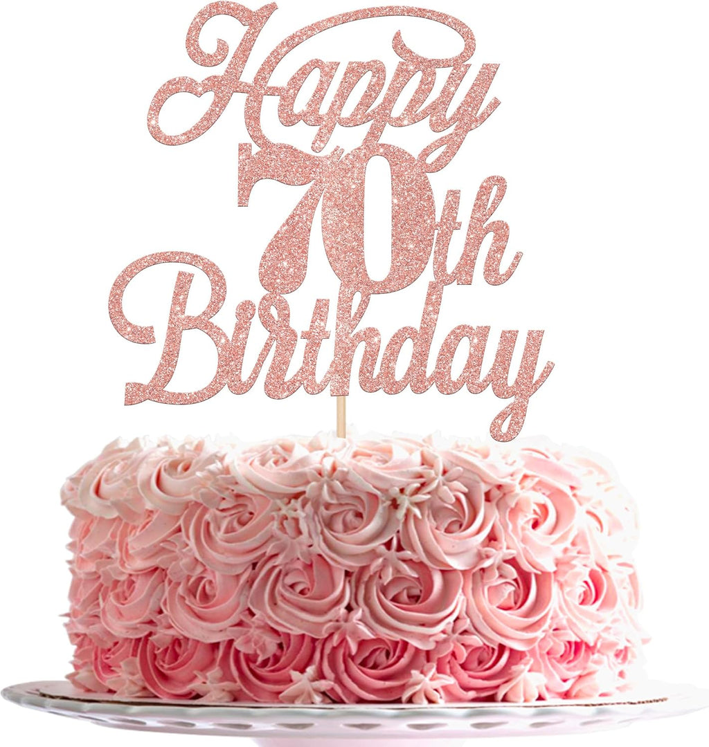 Rsstarxi 1 Pack Happy 70th Birthday Cake Topper Glitter 70 & Fabulous Cheers to 70 Years Old 70th Birthday Cake Pick for Celebrating 70th Birthday Anniversary Party Cake Decorations Supplies Rose Gold