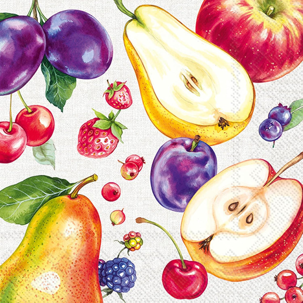 IHR Ideal Home Range Party Napkins Disposable 3-Ply Paper Lunch Napkin Pack, 6.5" x 6.5", Farm Fruits (Cream), 20-Count