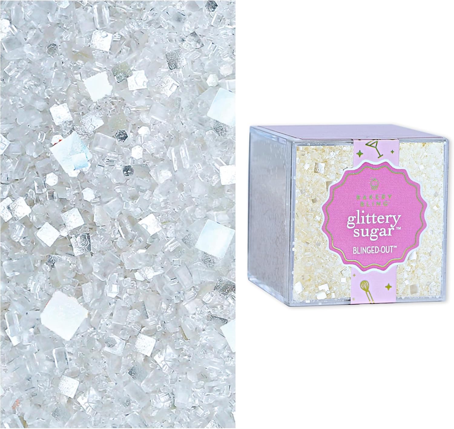 Bakery Bling™ Drenched in Diamonds Glittery Sugar™ - White & Silver Edible Glitter Sprinkles for Desserts & Drinks | Nut-Free, Kosher, Dairy-Free - 3 oz