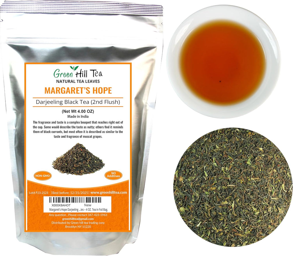 Greenhilltea - Darjeeling Margaret's Hope (TGFOP) Second Flush - Premium Loose Leaves Black Tea From Himalayas- Medium Caffeine-Mellow and aromatic with muscatel notes – 4 OZ. Tea in Foil Bag.