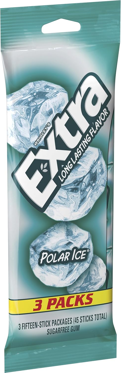 EXTRA Gum Polar Ice, Sugarfree Gum, 45 Ct, Bulk Mint Gum for Breath Refreshing, After Meals, Travel, and More