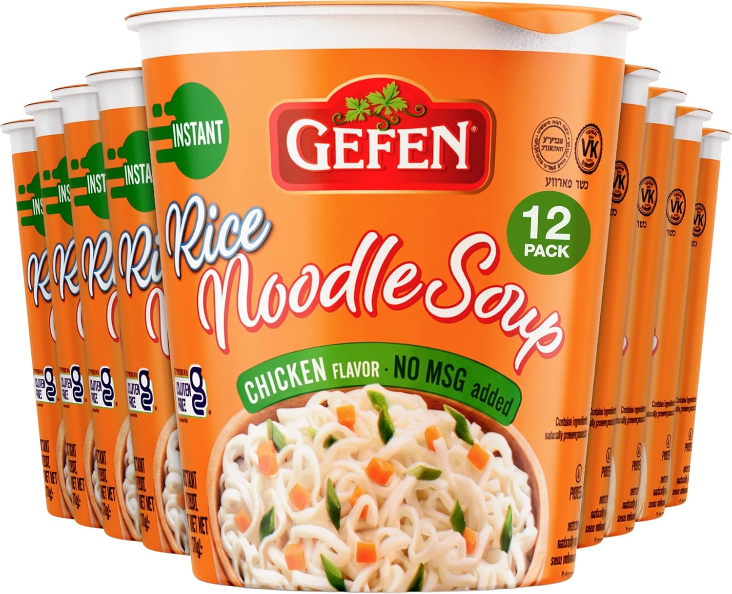 Gefen Gluten Free Instant Rice Noodle Soup Cup 2.3oz (12 Pack) | No MSG, Imitation Chicken Soup Flavor, Made with Rice Noodles, Dairy Free, Meat Free, Kosher, Just Add Hot Water & Serve
