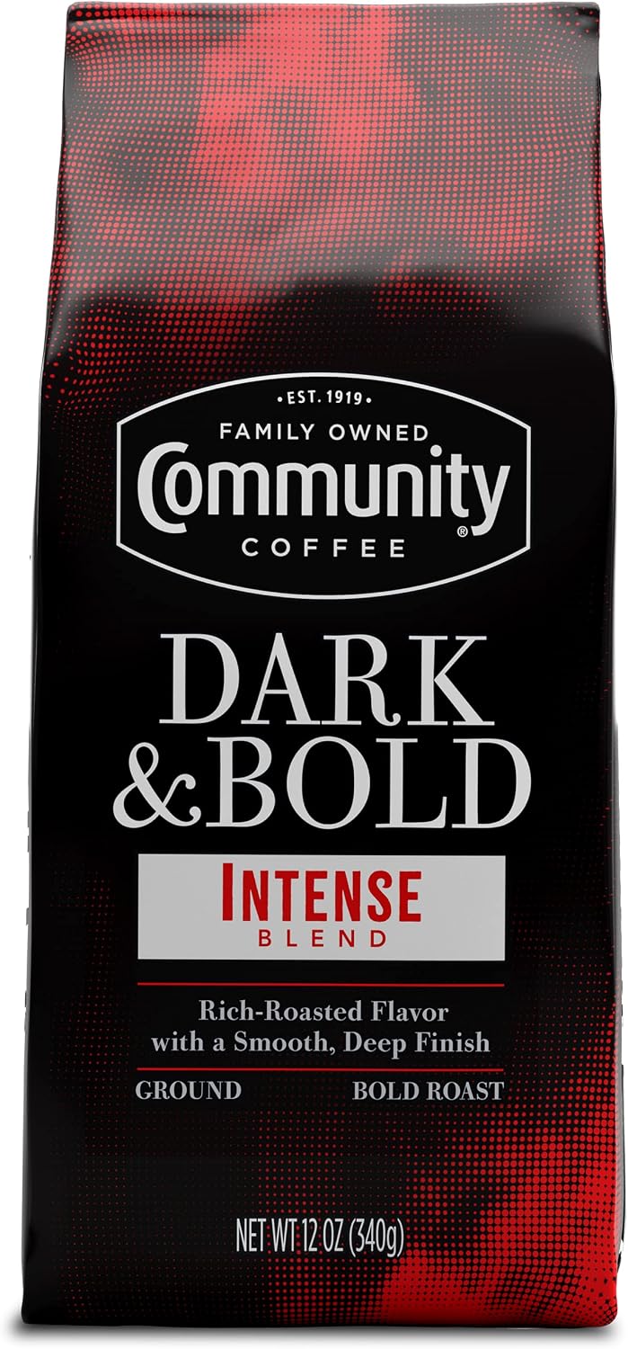 Community Coffee Dark & Bold Intense Blend, Dark Roast Ground Coffee, 12 Ounce Bag (Pack of 1)