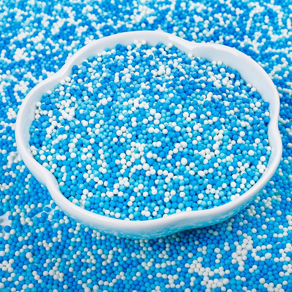 Blue and White Nonpareils Sprinkles, 2mm Edible Mini Pearl Sprinkles for Cake Decorating, Cupcake, Cookie, Ice Cream Toppers, Christmas Valentine Baby Shower Supplies, 130g/4.58oz