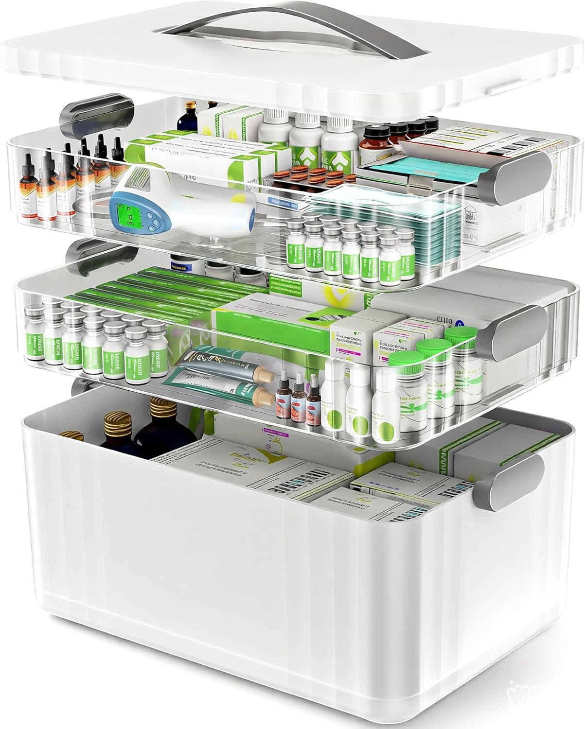 ARSTPEOE 3-Tier Medicine Organizer - Portable Medicine Cabinet with Plastic Handle, Multipurpose Medical Box, Pill Organizer, Empty First Aid Kit for Home