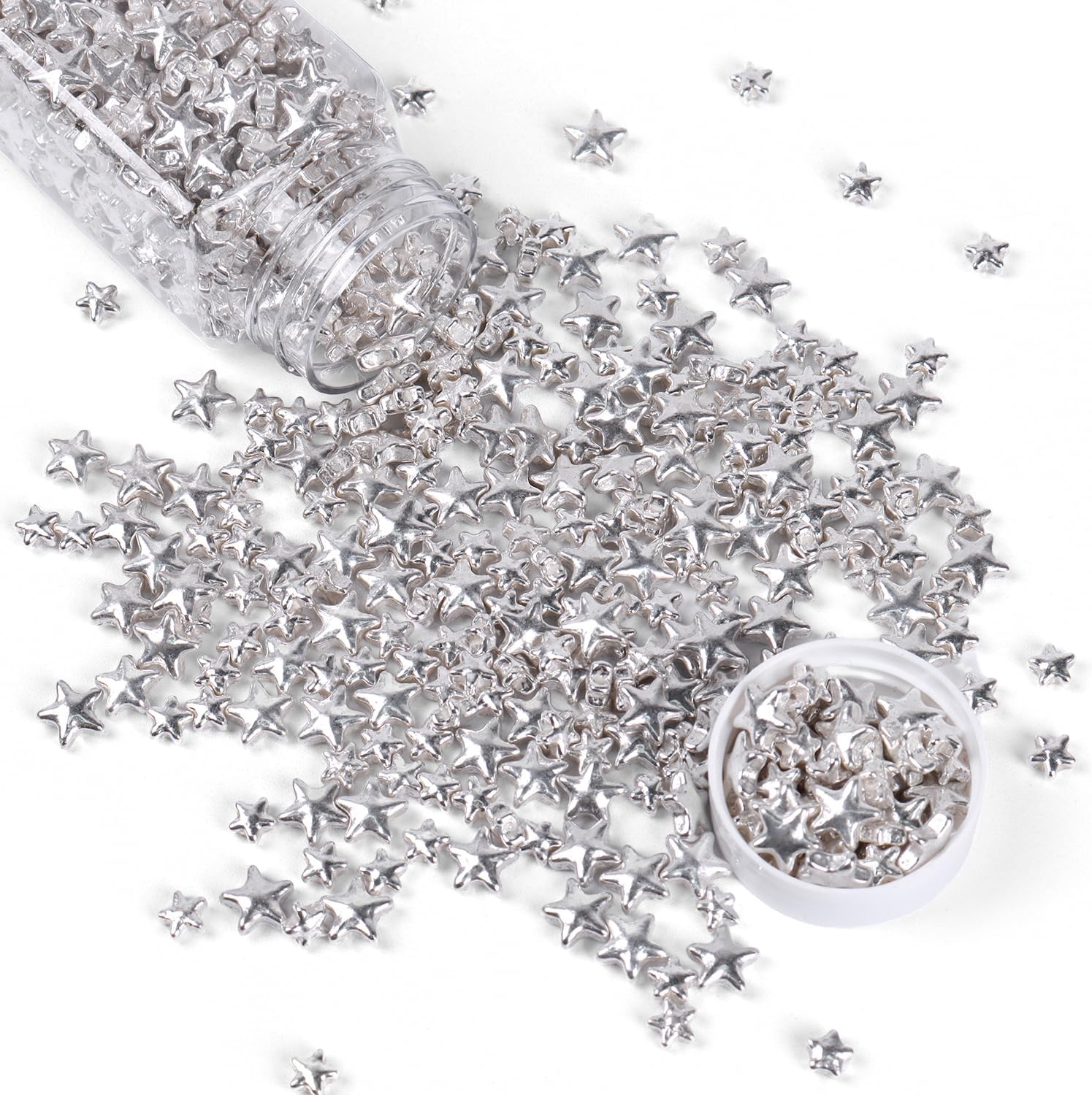 Cobakey Bright Silver Sprinkles for Cake Decorations 100g/ 3.52oz Star Metallic Pearl Sugar Sprinkles for Cupcake Toppers Wedding Party Valentines Halloween Christmas Supplies