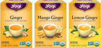 Yogi Tea Ginger Variety Sampler - 16 Bags per Pack (3 Packs) - Caffeine-Free, Organic Nausea Relief Teas – Supports Digestion - Includes Ginger, Mango & Lemon Flavors