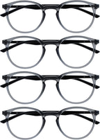 OPULIZE MET Reading Glasses for Women Men, Slim Round Frame with Spring Hinges and Scratch Resistant, Grey +3 (Pack of 4)