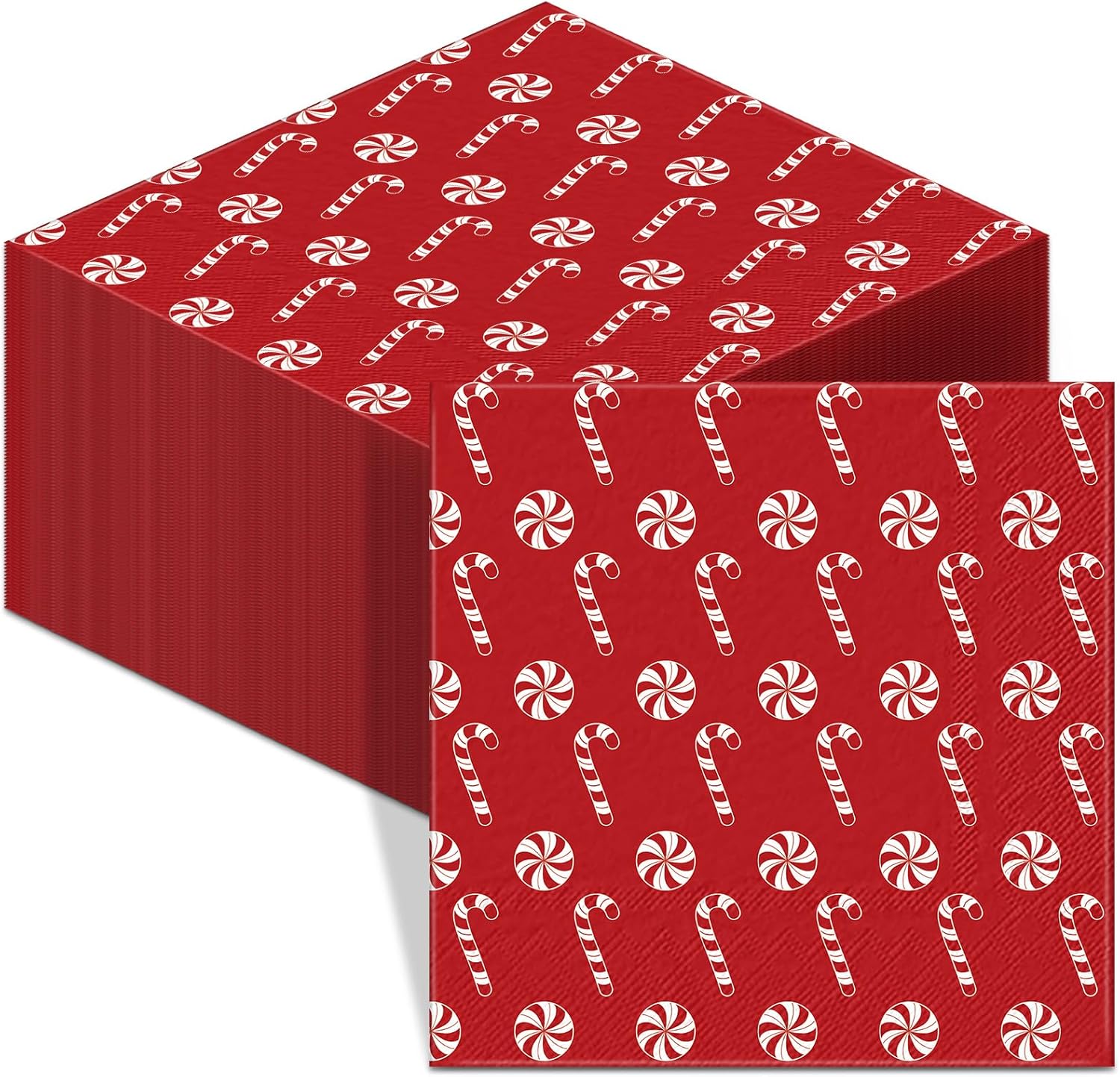 Honoson Cocktail Guest Napkins Paper Disposable Beverage Dinner Napkins Hand Towel for Holiday Birthday Party Supplies Favors Table Decoration(100 Pcs,Christmas Candy Cane)