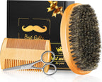 Beard Brush Beard Comb Set for Men Dad: Beard Care Kit Mens Gifts, Natural Boar Bristle Brush Pear Wood Comb, Great for Travel Facial Hair Grooming as a Styling Tool, Growth, Detangles, Shine