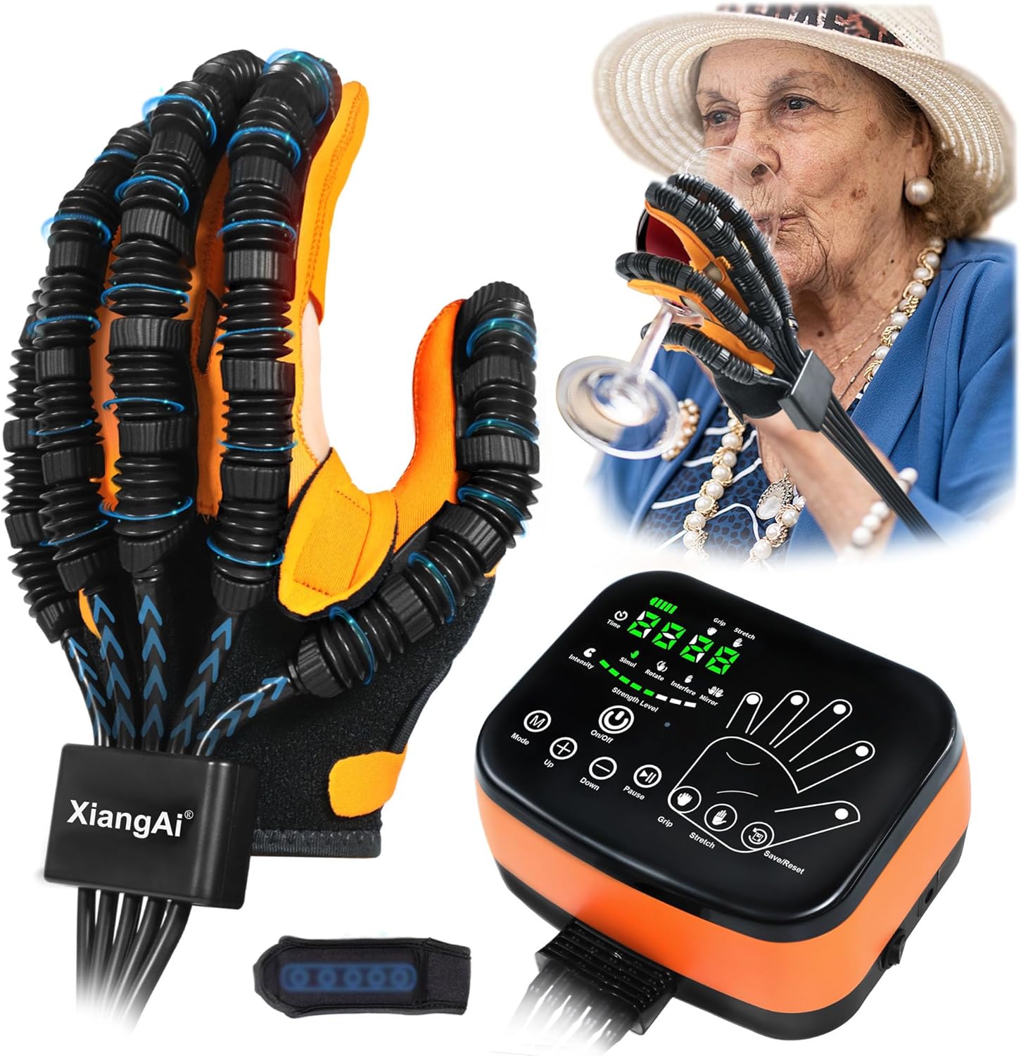 Rehabilitation Robot Gloves for Hand Hemiplegia Stroke Recovery, Finger Rehab Robotic Glove Strokes Therapy Equipment, 4 Modes, 2600mAh Rechargeable, S/M/L/XL Sizes