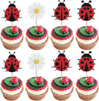 24 Pack Ladybug Cupcake Toppers Glitter Insects Ladybug Cupcake Picks Baby Shower Kids 1st Birthday Flowers Party Cake Decorations Supplies