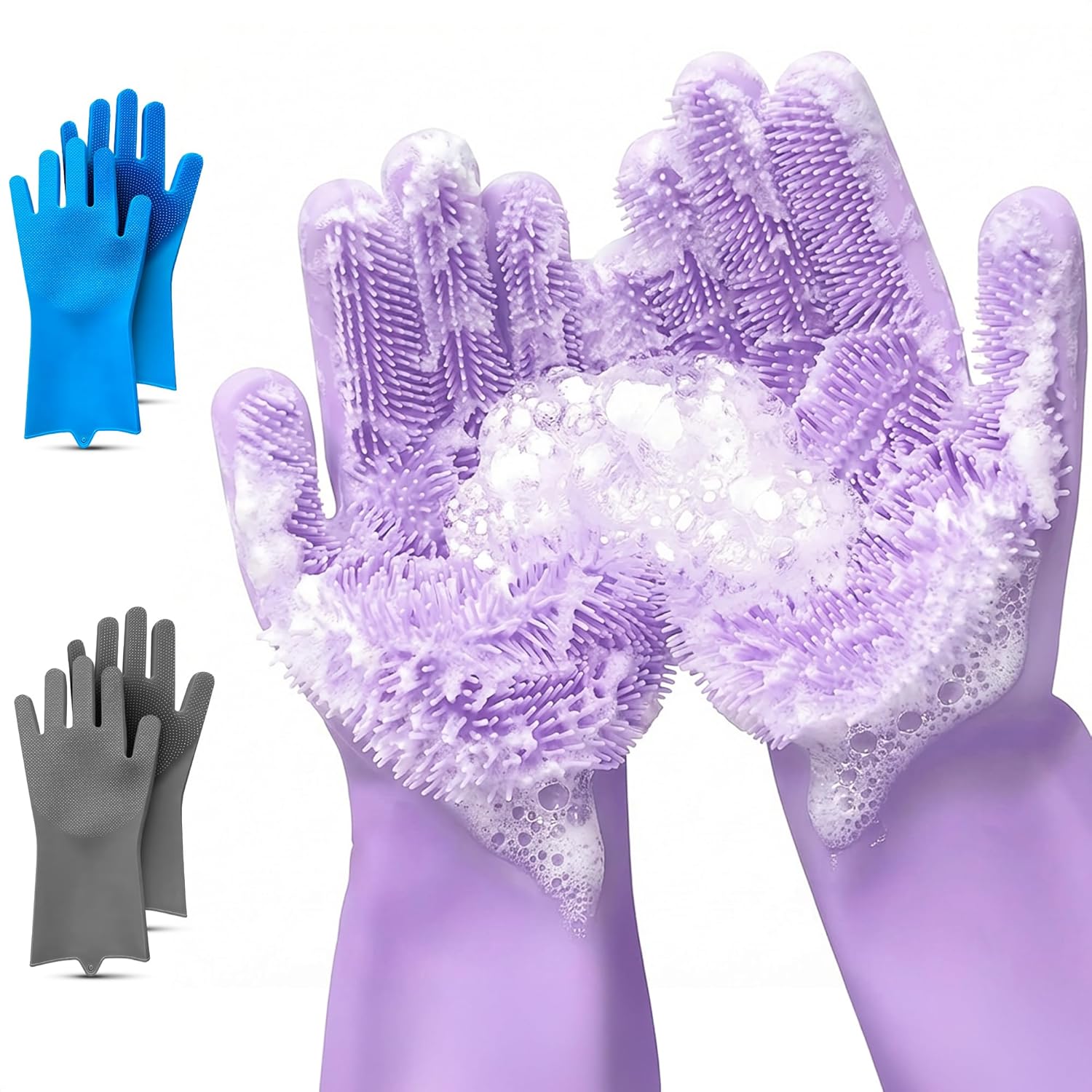 ALPENKOK Silicone Dishwashing Gloves with Scrubber – Non-Slip Silicone Gloves wor Washing Dishes | Household Use