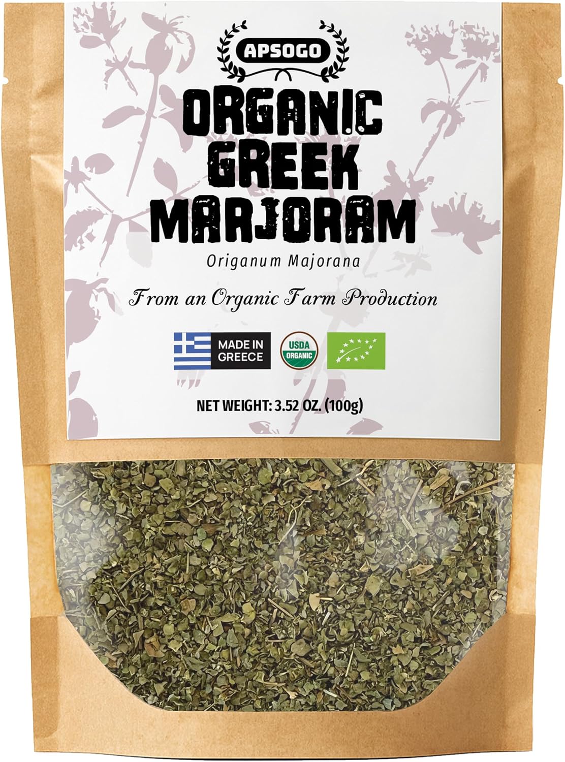 Organic Marjoram 1.76oz - Greek Dried Marjoram Leaves - Origanum Majorana - Organic Marjoram Spice for Cooking, Seasoning & Tea - Resealable Pouch (3.52oz)