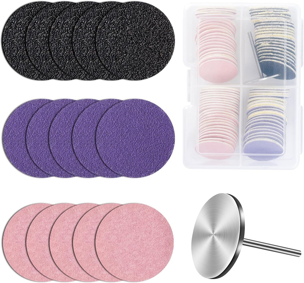 MelodySusie 80PCS Replacement Sandpaper Discs with 25mm Metal Nail Drill Bit, 80 Coarse 150 Medium 240 Extreme Fine Grit for Electric Foot File Callus Remover Tool or Polishing Craft