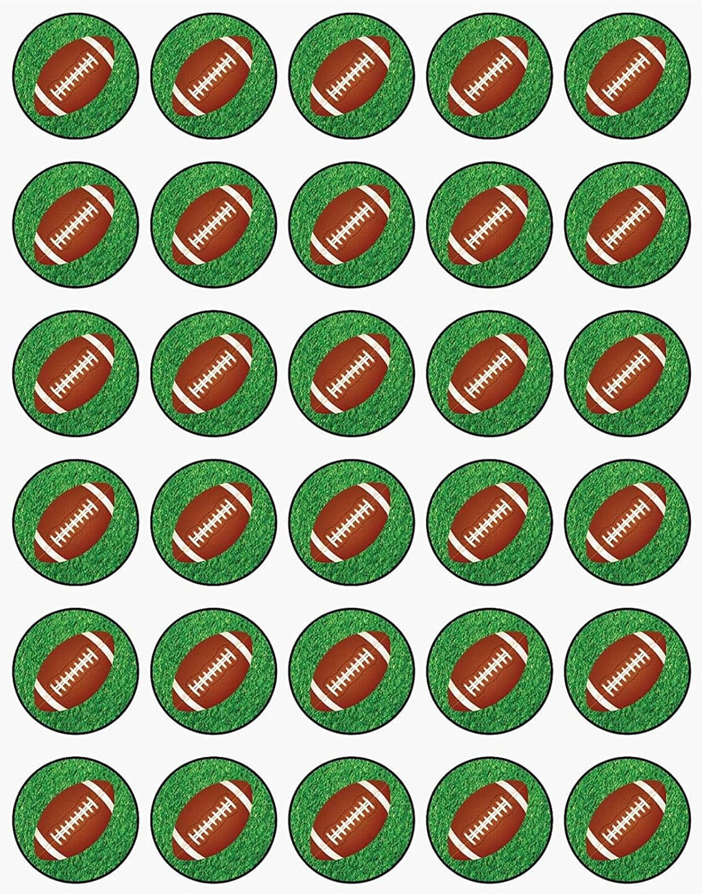 30 x Footballs in Grass Themed Edible Cupcake Toppers | Uncut on Wafer Sheet- Qty 30-1.5” each