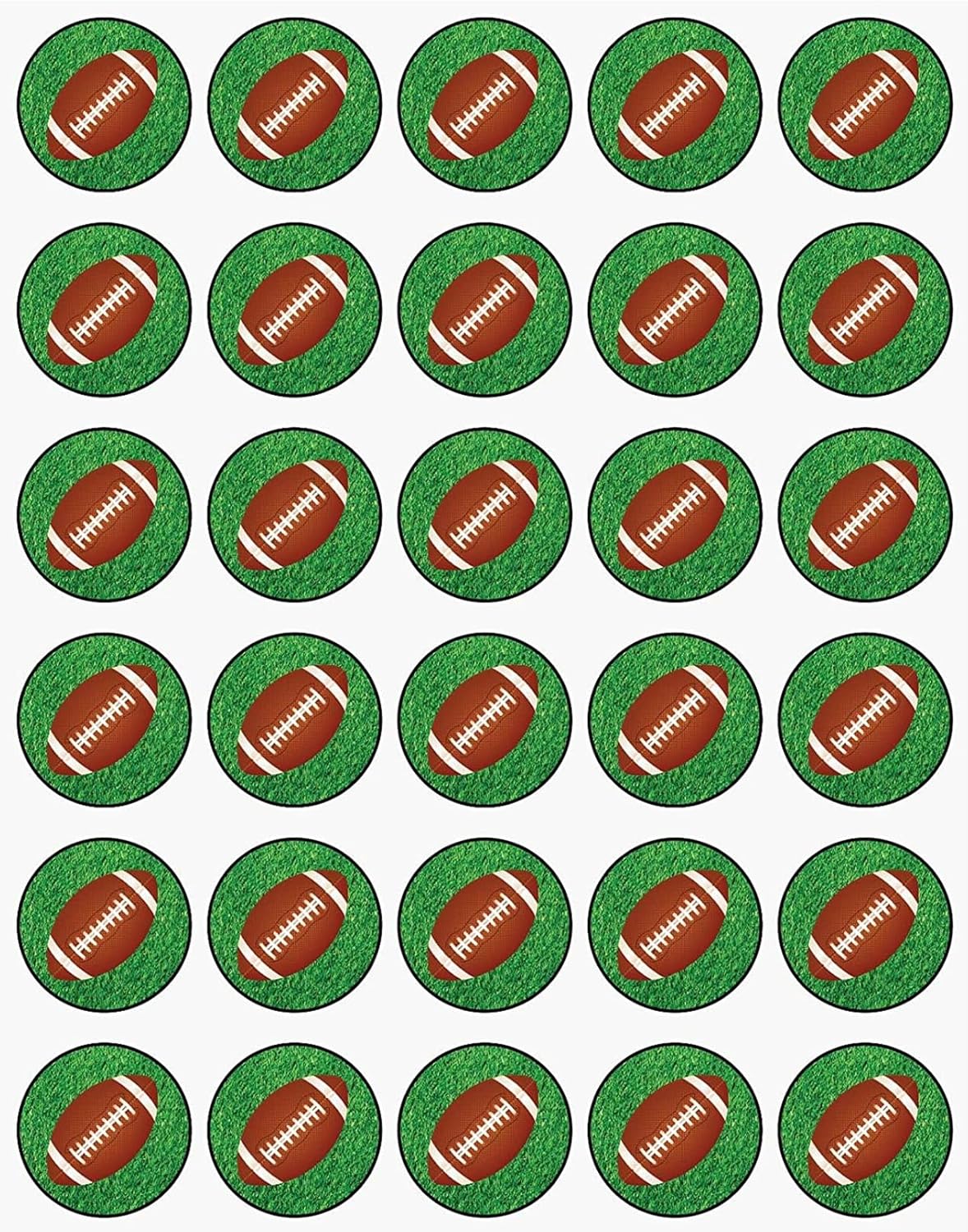 30 x Footballs in Grass Themed Edible Cupcake Toppers | Uncut on Wafer Sheet- Qty 30-1.5” each
