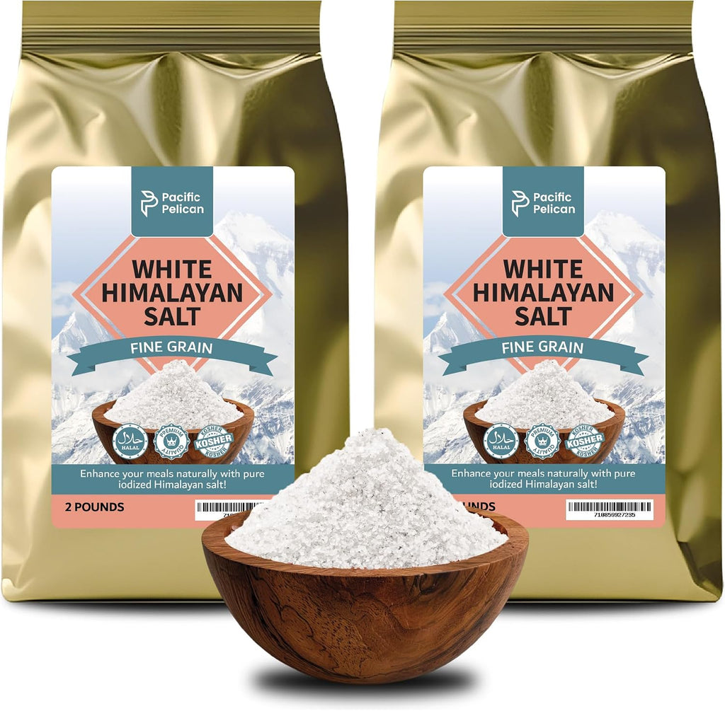 Pacific Pelican Iodized White Himalayan Salt | Fine Grain, Unrefined, Pure Rock Salt | 2 Pounds | Pack of 2 | 100% Natural & Organic for Cooking, Seasoning & Wellness