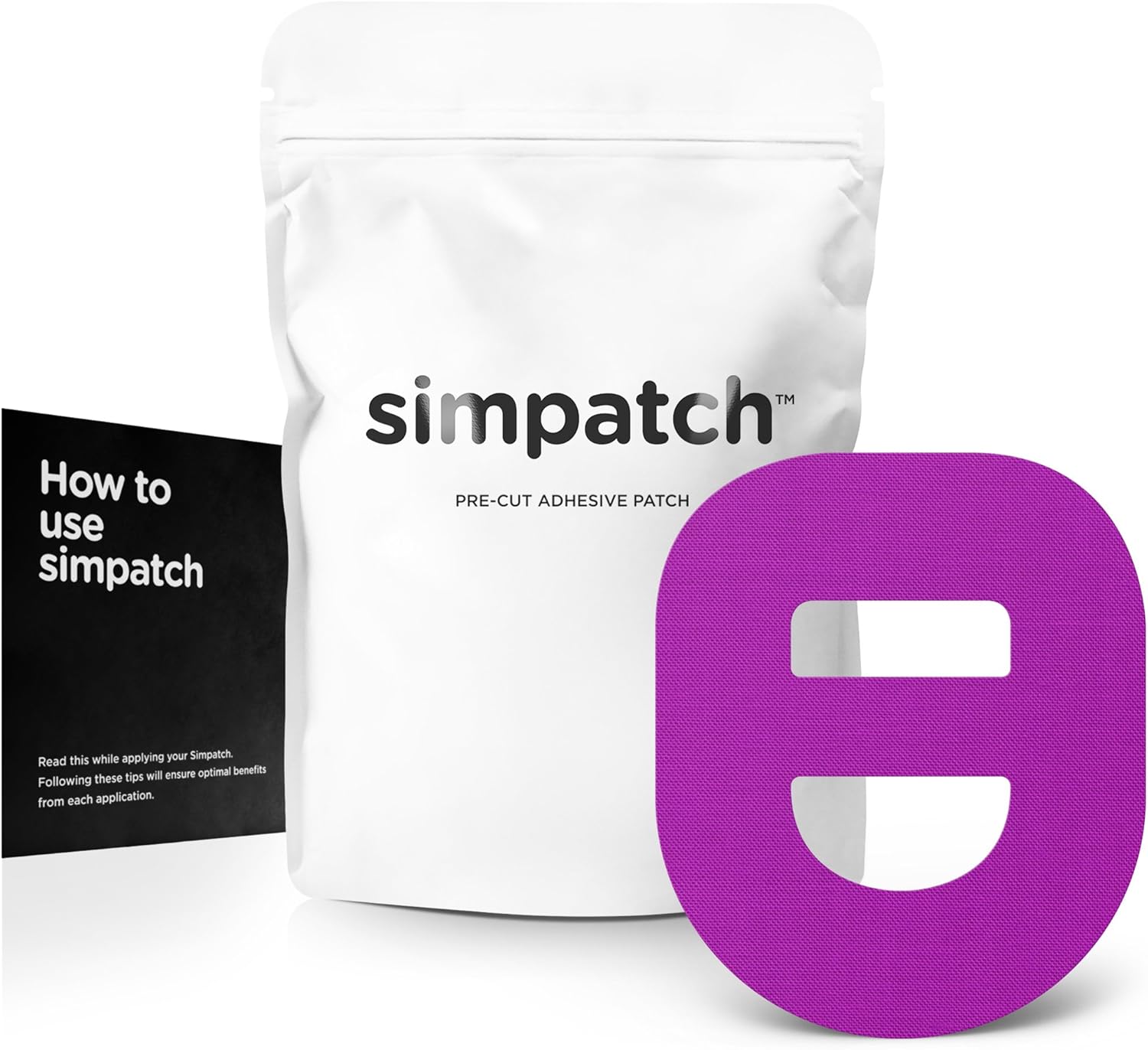 SIMPATCH – Omnipod Adhesive Patch with Strap (25-Pack) – Waterproof Adhesive, CGM Tape (Purple)