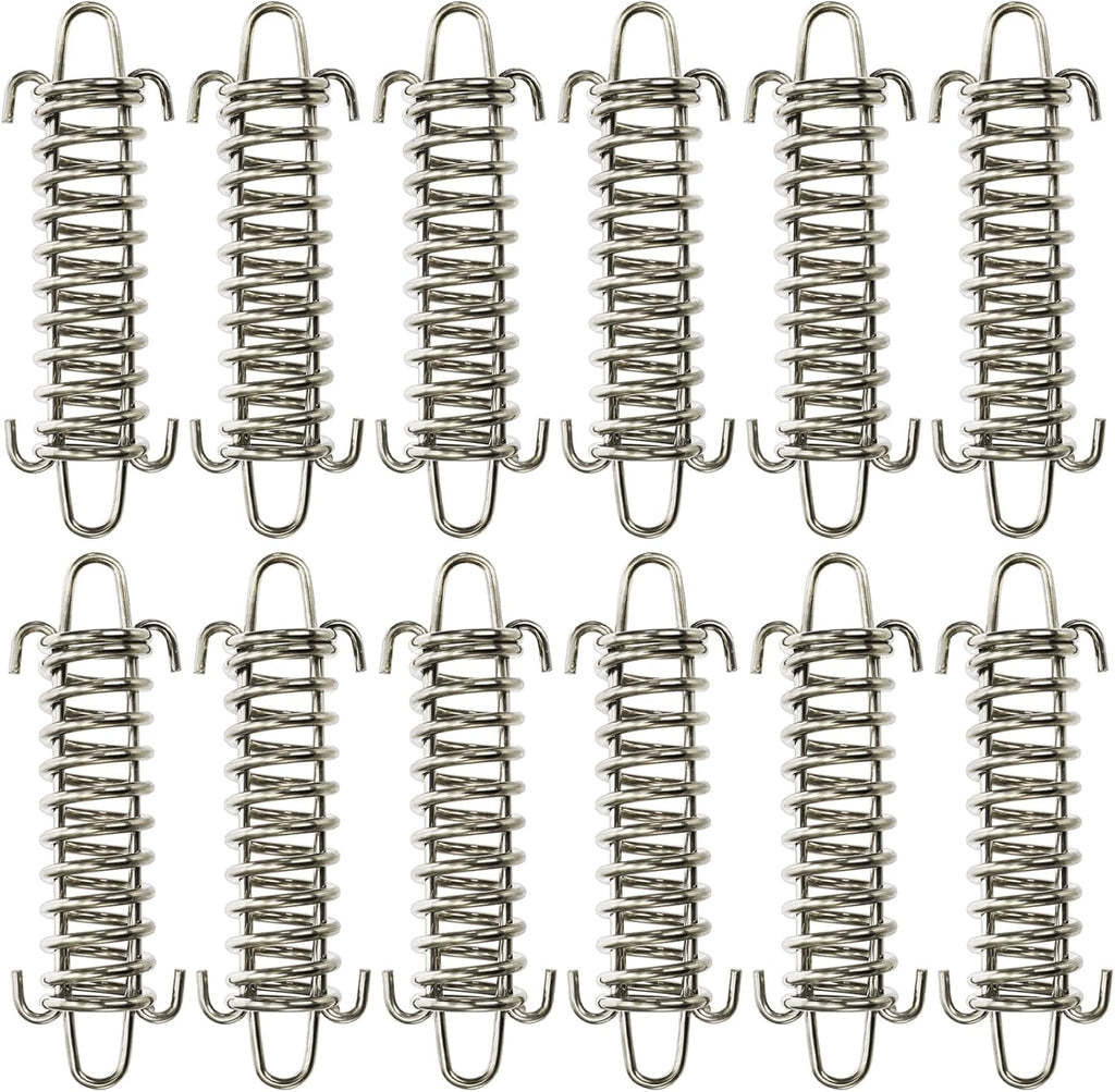 Suwimut 12 Pieces Tent Spring Buckle, Windproof Stainless Steel Rope Tensioner Awning Fixed Hook Buckle, Heavy Duty Tension Springs for Outdoor Camping, Dog Chain, Swing, Hammock Chair, Punching Bag