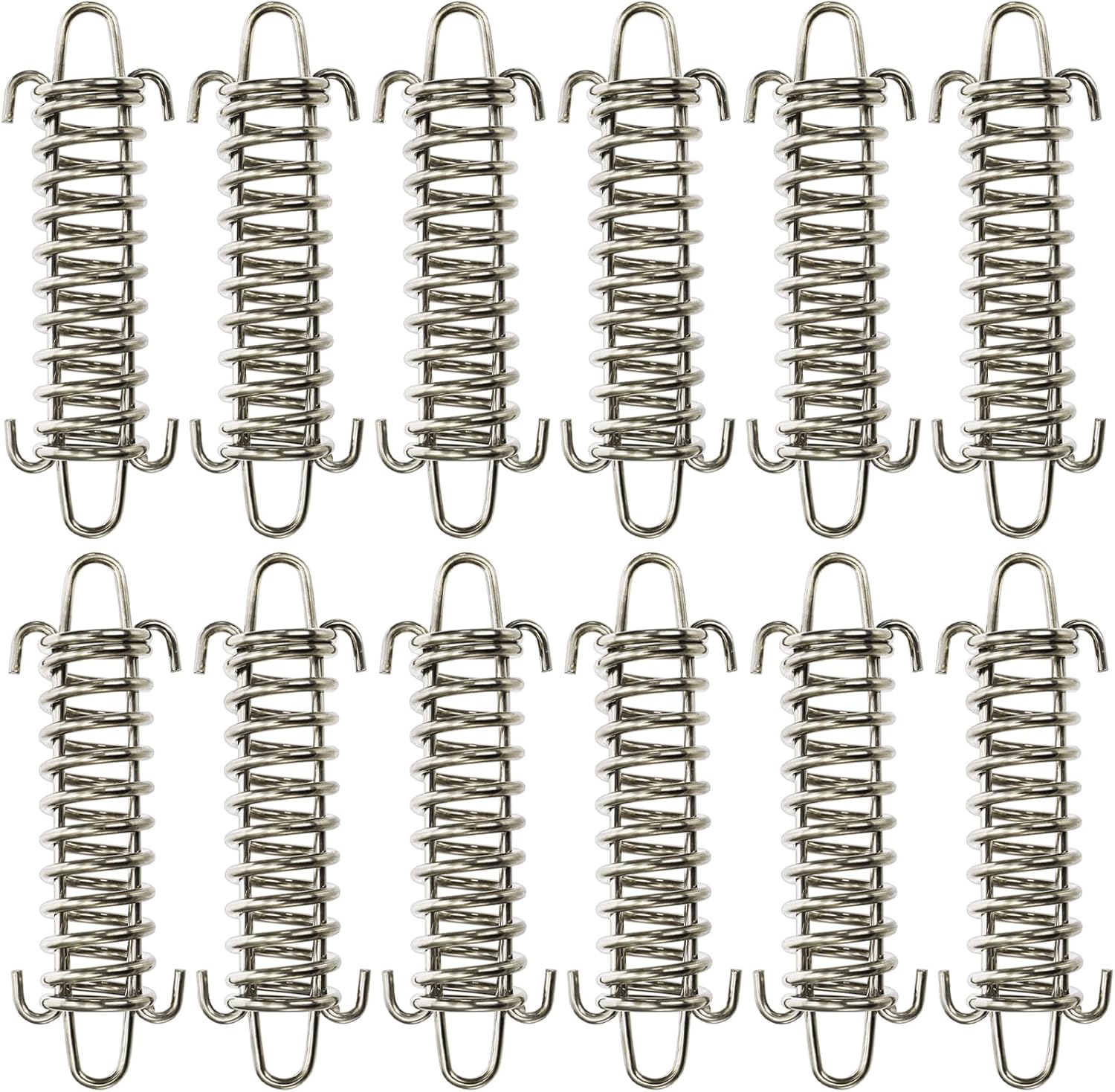 Suwimut 12 Pieces Tent Spring Buckle, Windproof Stainless Steel Rope Tensioner Awning Fixed Hook Buckle, Heavy Duty Tension Springs for Outdoor Camping, Dog Chain, Swing, Hammock Chair, Punching Bag