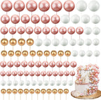 108 Pcs Graduation Balls Cake Topper DIY Cupcake Insert Foam Balloons for Cake Baking Wedding Anniversary Birthday Decoration(Rose Gold, White, Gold,Multi Sizes)