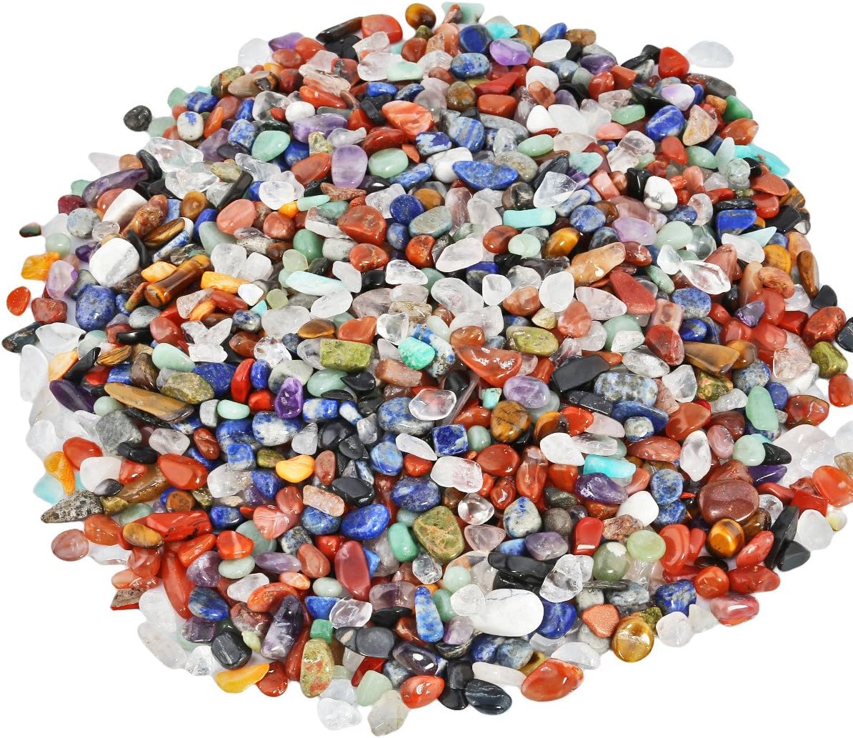 SUNYIK Assorted Tumbled Chips Stone Crushed Crystal Quartz Pieces Irregular Shaped Stones 1pound(about 460 gram)