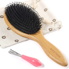 BESTOOL Hair Brush-Boar Bristle Hair Brushes Natural Bamboo Wooden Cushion Massage Anti Static Large Paddle Hairbrush for Women Men and Kid (Round)