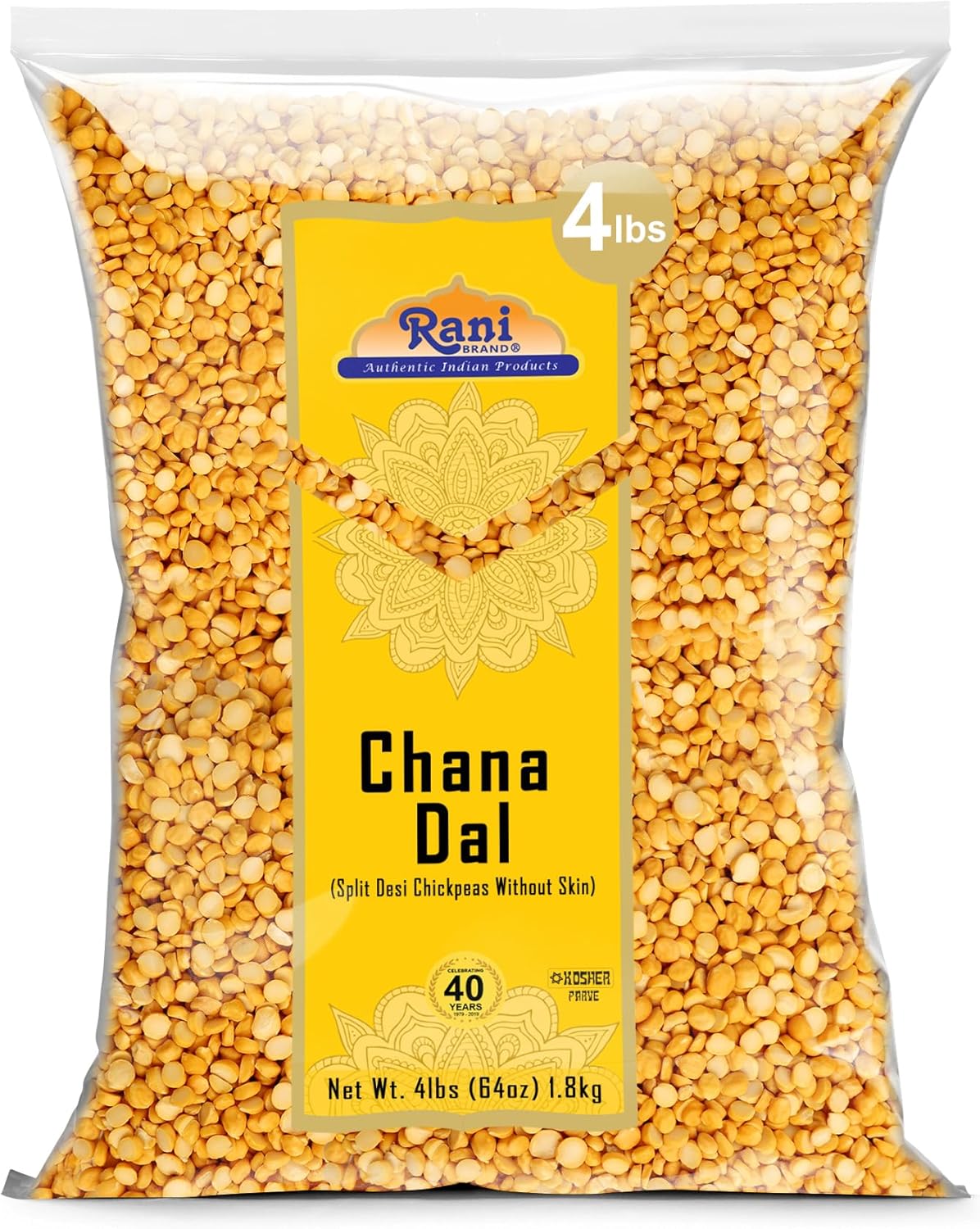 Rani Chana Dal (Split Desi Chickpeas without skin) 64oz (4lbs) 1.81kg Bulk ~ All Natural | Gluten Friendly | NON-GMO | Kosher | Vegan | Indian Origin