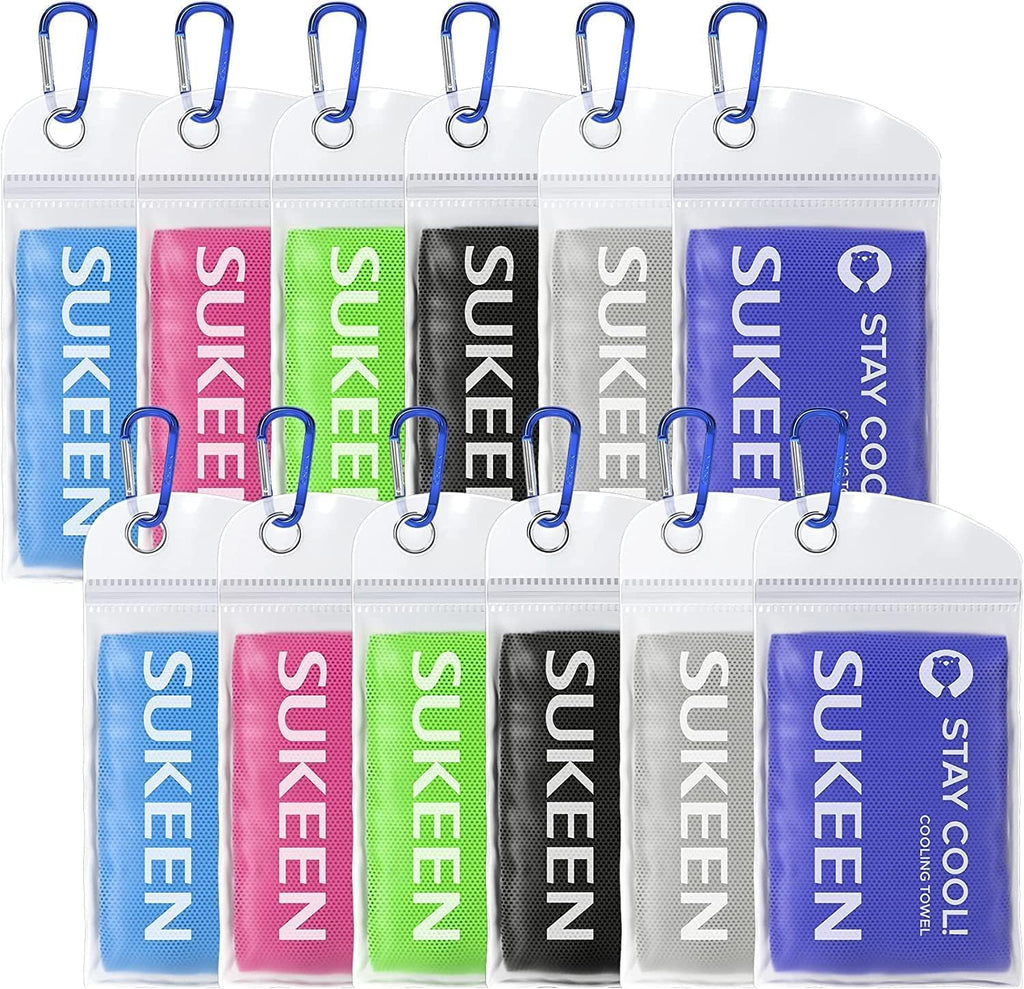 Sukeen 12 Pack Cooling Towels (40"x12") for Neck and Face, Soft Breathable Cooling Neck Wraps, Ice Towel for Hot Weather, Sweat Towel for Yoga, Sports, Golf, Gym, Camping, Running, Fitness, Workout