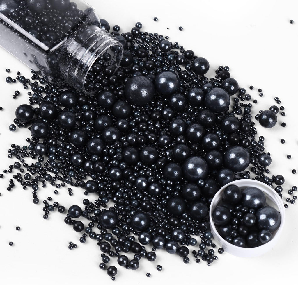 Cobakey Black Sprinkles for Cake Decorations Edible Pearl Sprinkles for Cupcake Toppers Wedding Party Valentines Halloween Christmas Supplies 3.52 ounce