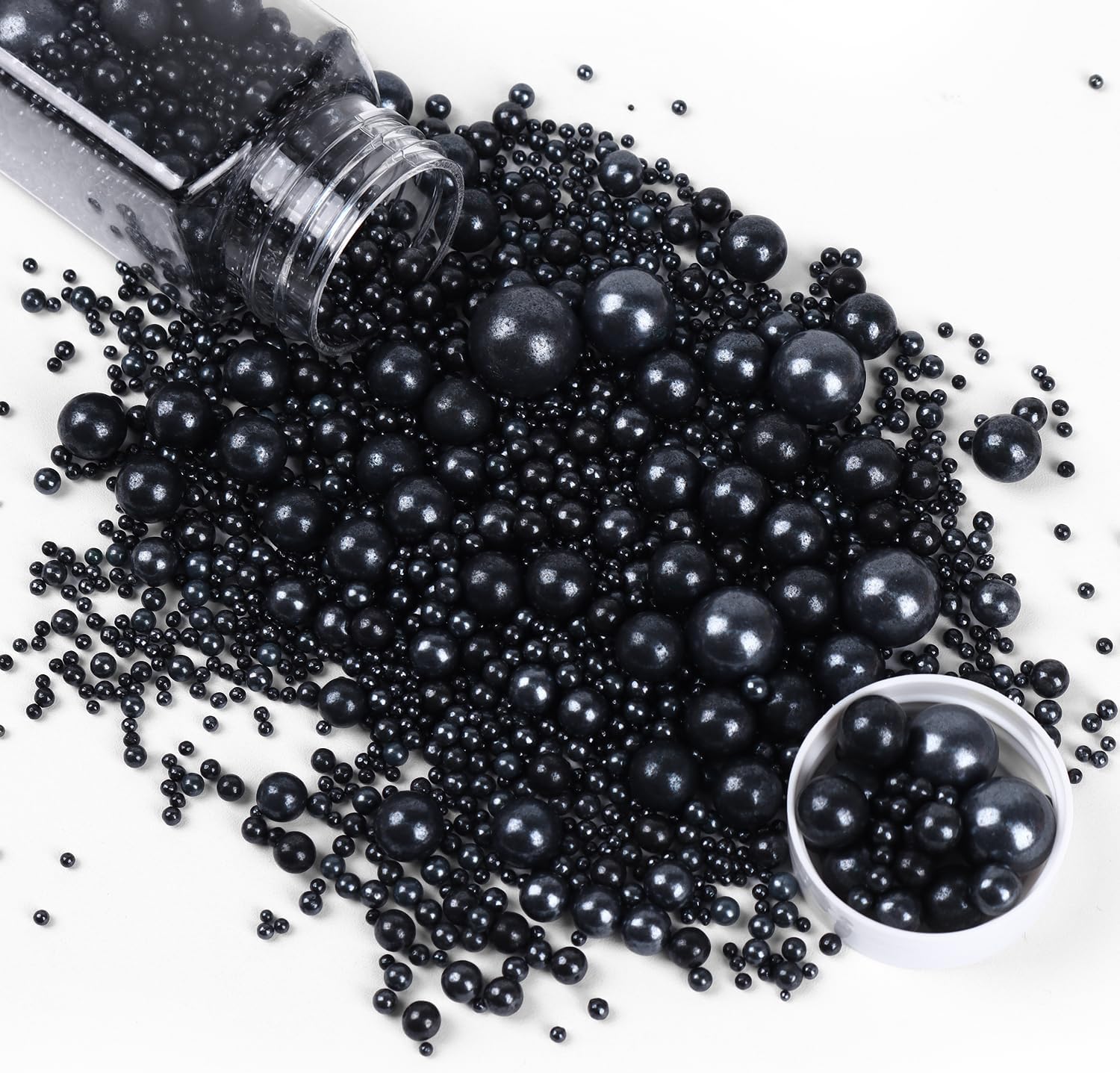 Cobakey Black Sprinkles for Cake Decorations Edible Pearl Sprinkles for Cupcake Toppers Wedding Party Valentines Halloween Christmas Supplies 3.52 ounce