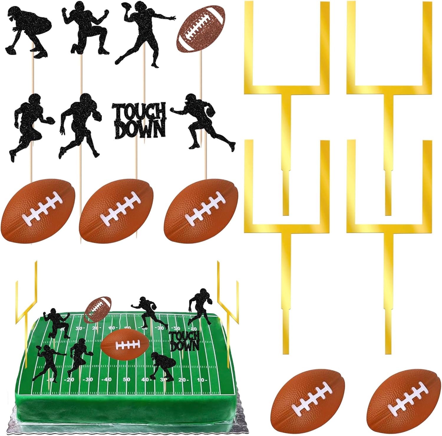 Rsstarxi Football Cake Decorations with football Field Goal Post Cake Pick Decorations for Sports Football Themed Birthday Party DIY Cake Decorations Supplies
