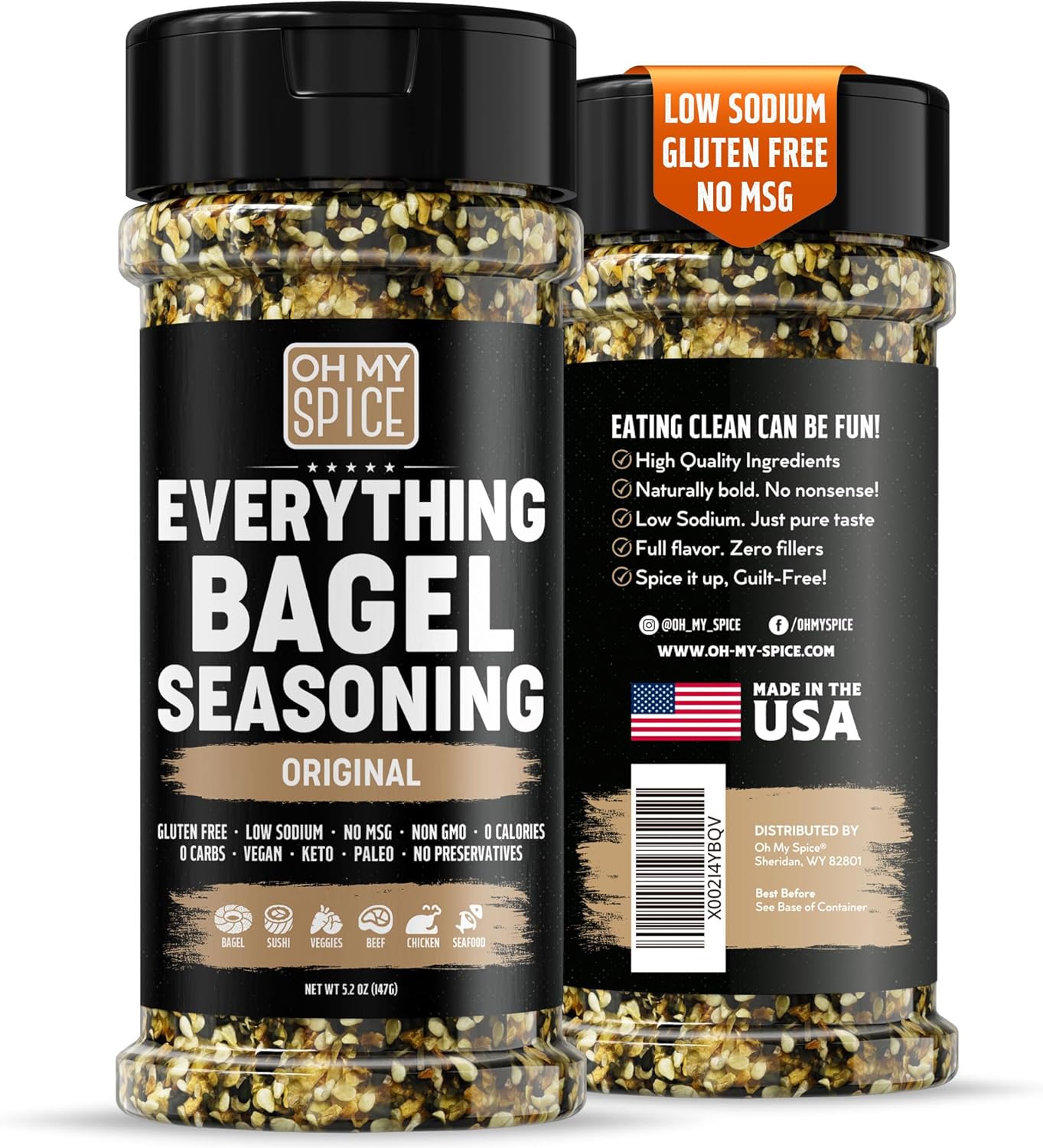 Everything Bagel Seasoning Blend - Gluten Free & Low Sodium Avocado Toast Seasoning. Vegetable Seasonings with Spices & Toasted Sesame Seeds. Egg, Meat & Salmon Keto Seasonings. Salad Toppings. 5.2oz