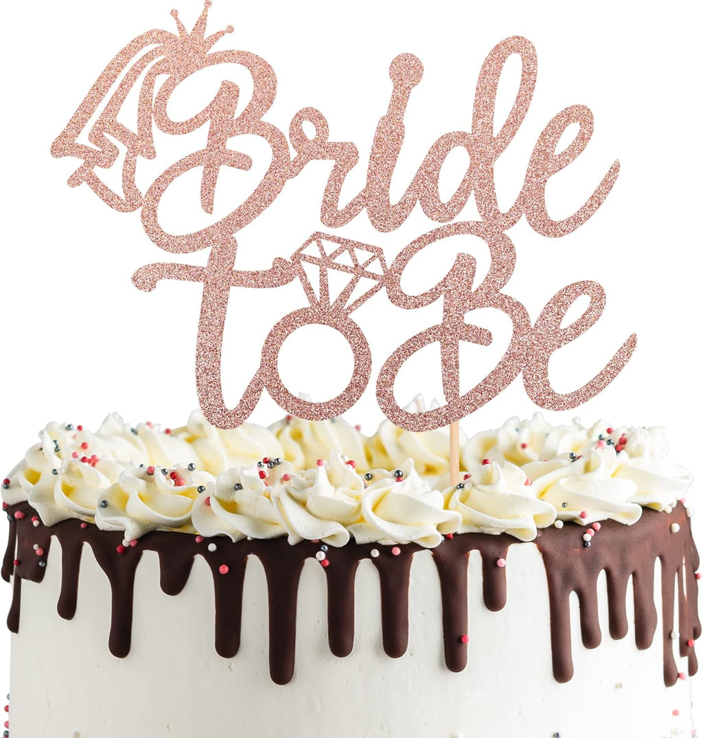 1 PCS Bride to Be Cake Topper with Glitter Ring Bridal Shower Cake Pick Decorations for Wedding Engagement Theme Bachelorette Party Supplies Rose Gold