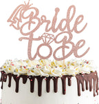 1 PCS Bride to Be Cake Topper with Glitter Ring Bridal Shower Cake Pick Decorations for Wedding Engagement Theme Bachelorette Party Supplies Rose Gold