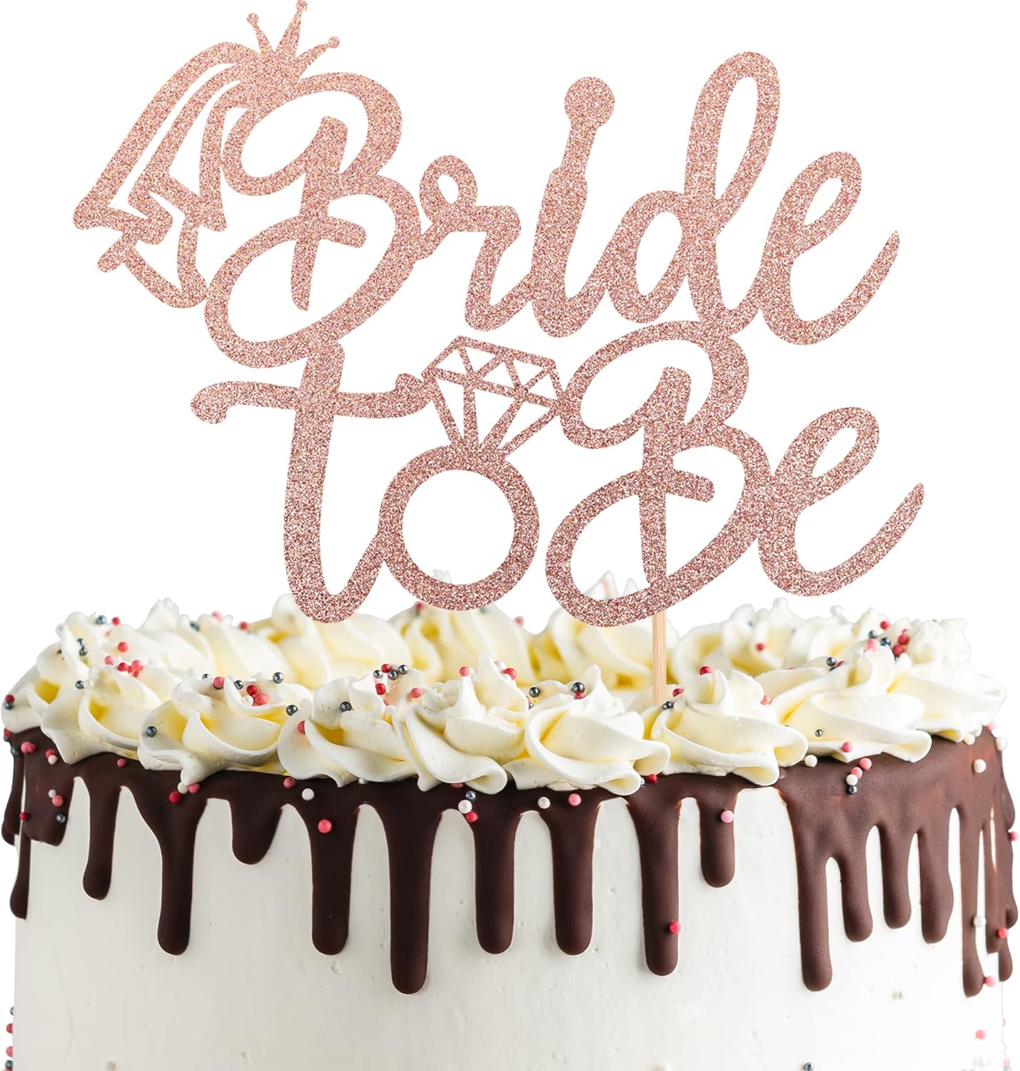 1 PCS Bride to Be Cake Topper with Glitter Ring Bridal Shower Cake Pick Decorations for Wedding Engagement Theme Bachelorette Party Supplies Rose Gold