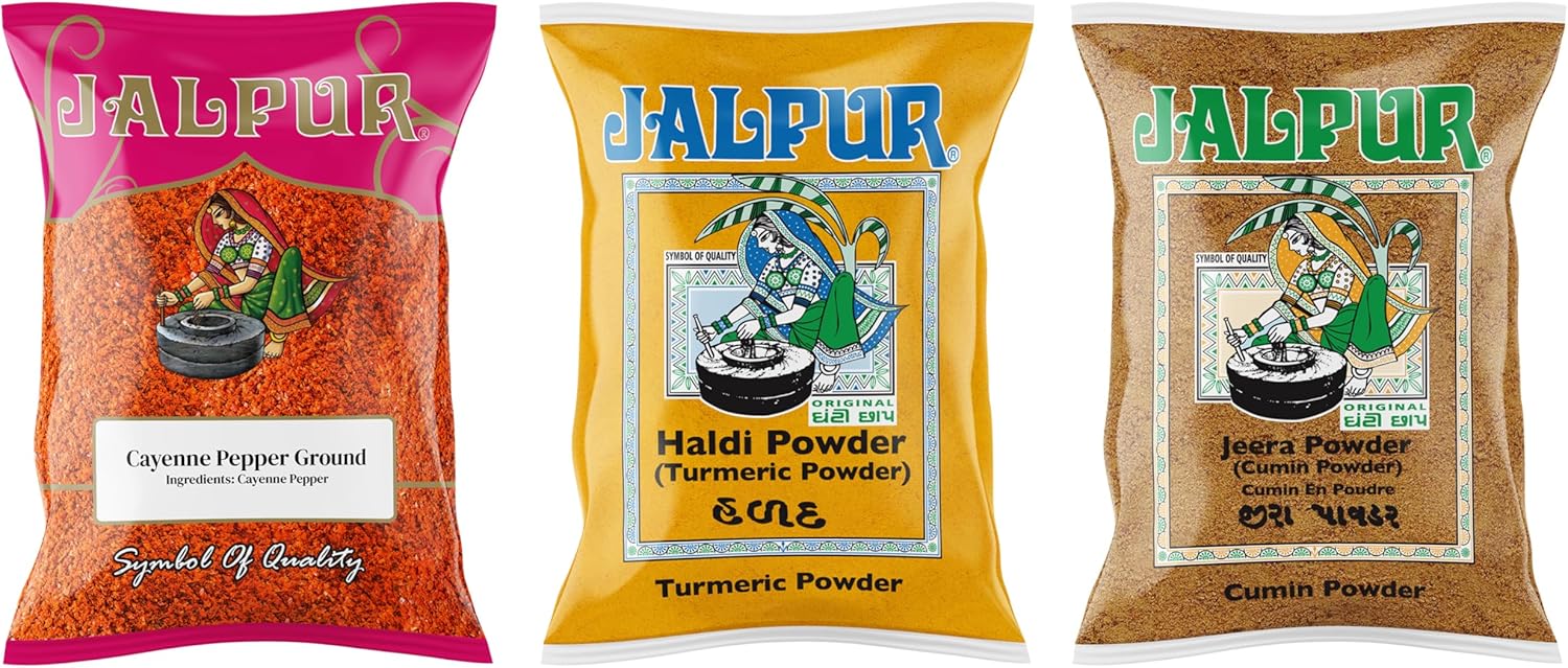 Jalpur Millers Spice Combo Pack - Cayenne Pepper Powder 100g - Turmeric Powder 100g - Cumin Powder 100g (3 Pack)