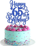 1 PCS Happy 65th Birthday Cake Topper Glitter Cheers to 65 Years Birthday Cake Pick Hello 65 Fabulous Cake Decoration for Happy 65th Birthday Anniversary Party Decorations Supplies Blue