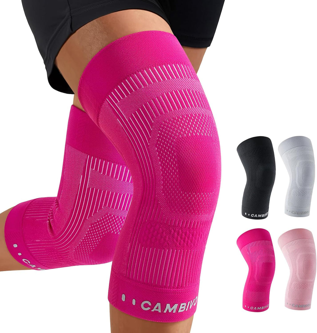 CAMBIVO Knee Brace for Women and Men (2 Pack), Ultra-Thin Lightweight Knee Compression Sleeve (Hot Pink, Large)