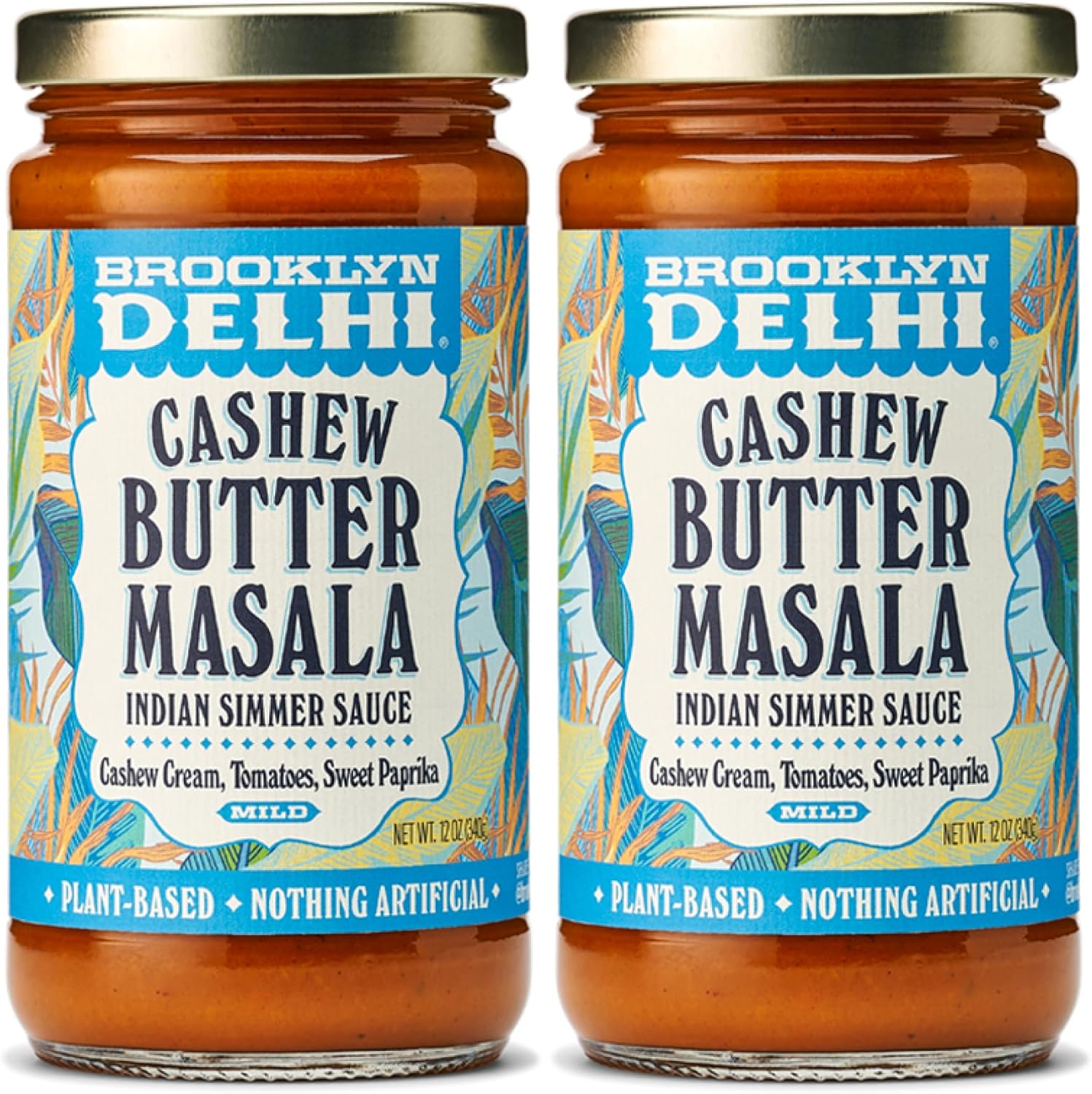 Brooklyn Delhi - Vegan Butter Chicken - Indian Simmer Sauce with Cashew Cream Tomatoes, Sweet Paprika - Mild Enough for a Kid, Flavorful for a Foodie - Vegan, Nothing Artificial - 12oz