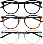OPULIZE MET Blue Light Blocking Glasses for Women Men, Slim Round Frame with Spring Hinges and Scratch Resistant, Computer Glasses with Anti-Reflective, Black,Brown,Clear, (Pack of 3)
