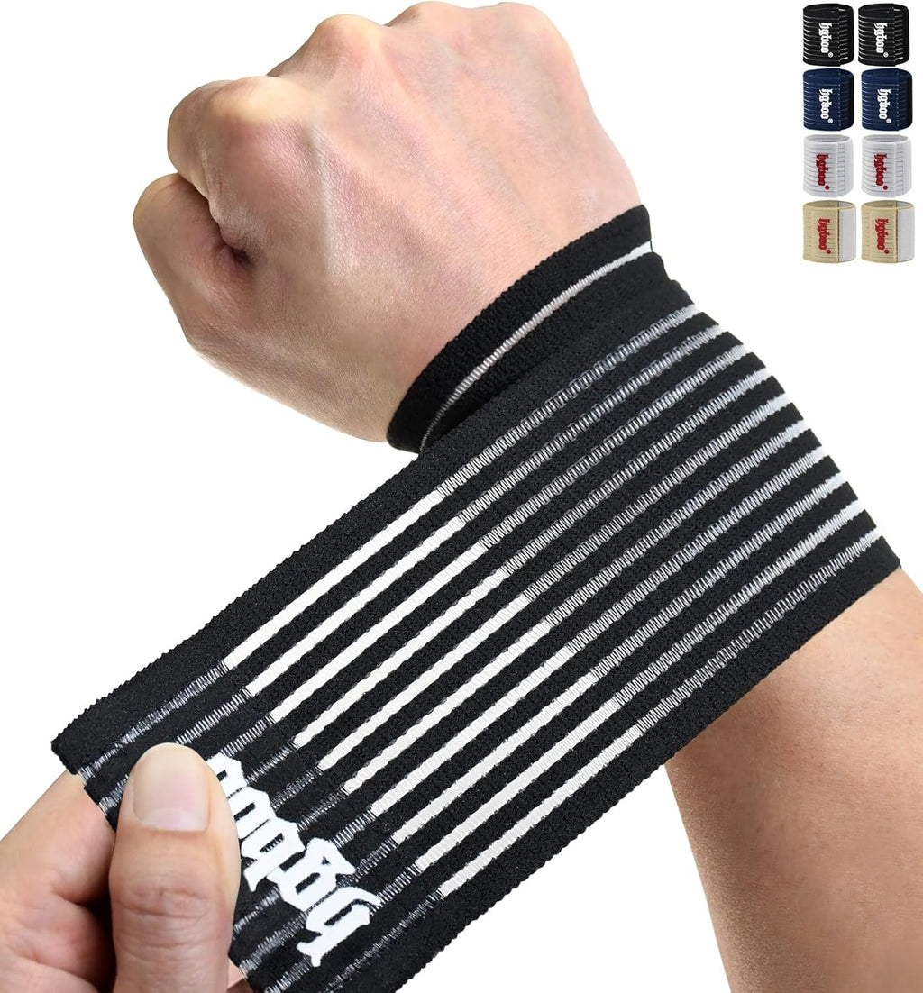 Compression Wrist Bands (2 PCS), High-Elastic Straps Wrist Wraps Wrist Brace for Sports Weightlifting Tennis Basketball Tendonitis Carpal Tunnel Arthritis - Breathable Fabric (Black)