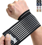 Compression Wrist Bands (2 PCS), High-Elastic Straps Wrist Wraps Wrist Brace for Sports Weightlifting Tennis Basketball Tendonitis Carpal Tunnel Arthritis - Breathable Fabric (Black)