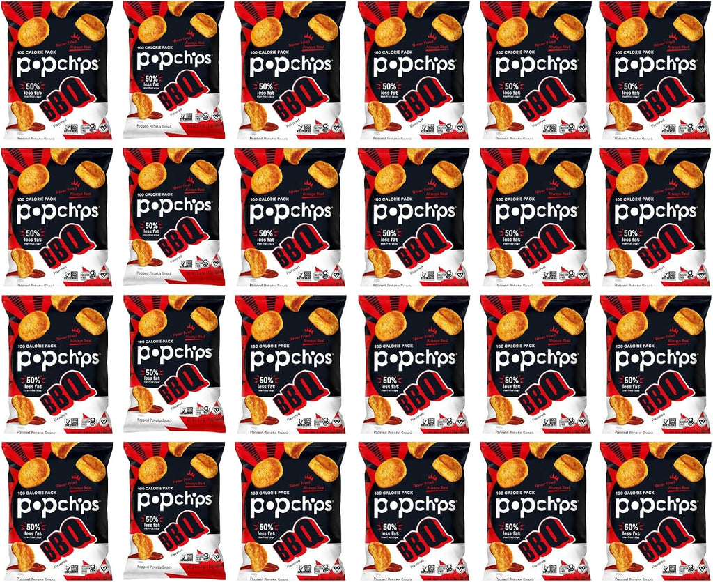 Popchips Potato Chips BBQ Potato Chips Single Serve 0.8 oz Bags Barbeque, 19.2 Ounce, (Pack of 24)