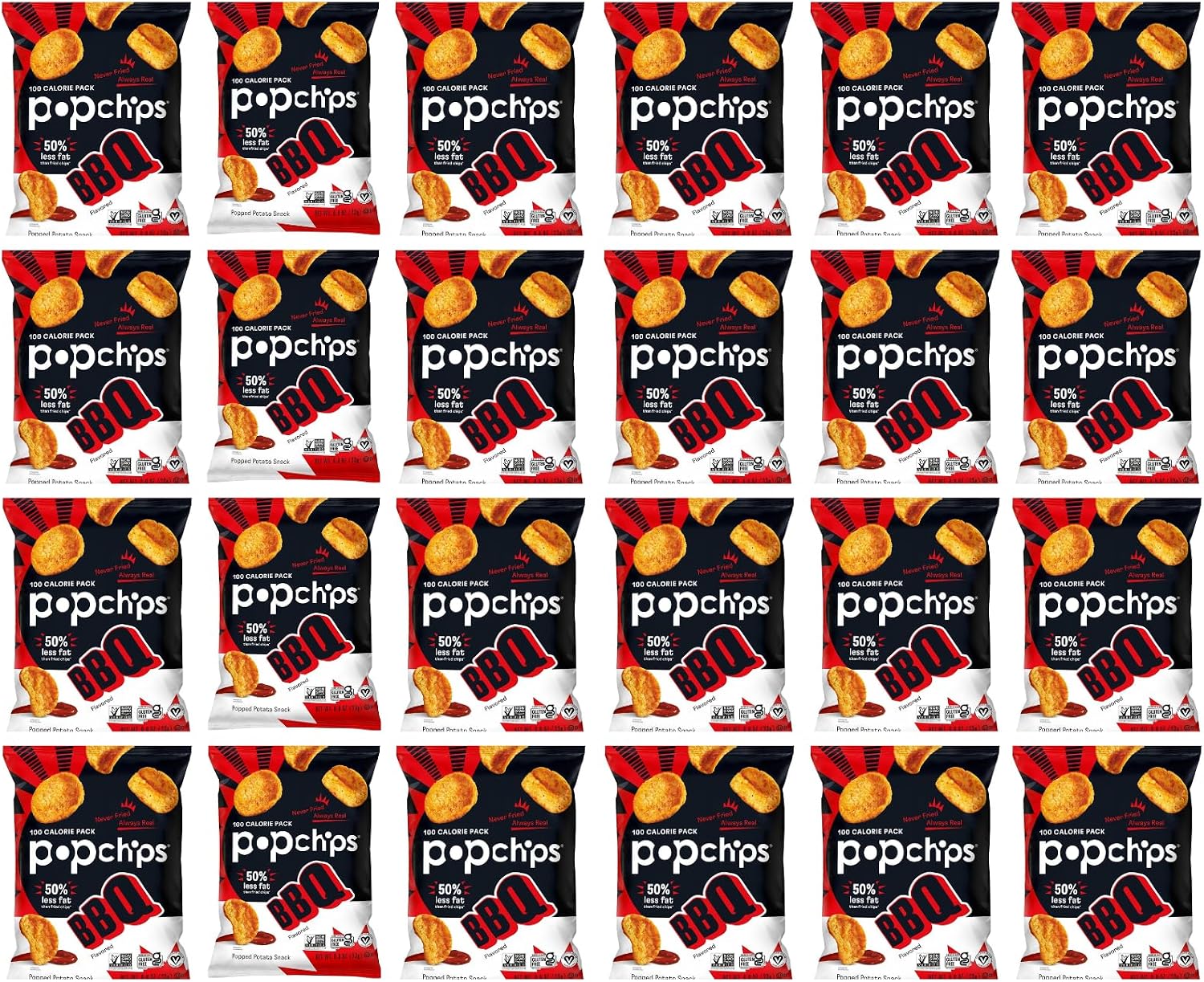 Popchips Potato Chips BBQ Potato Chips Single Serve 0.8 oz Bags Barbeque, 19.2 Ounce, (Pack of 24)