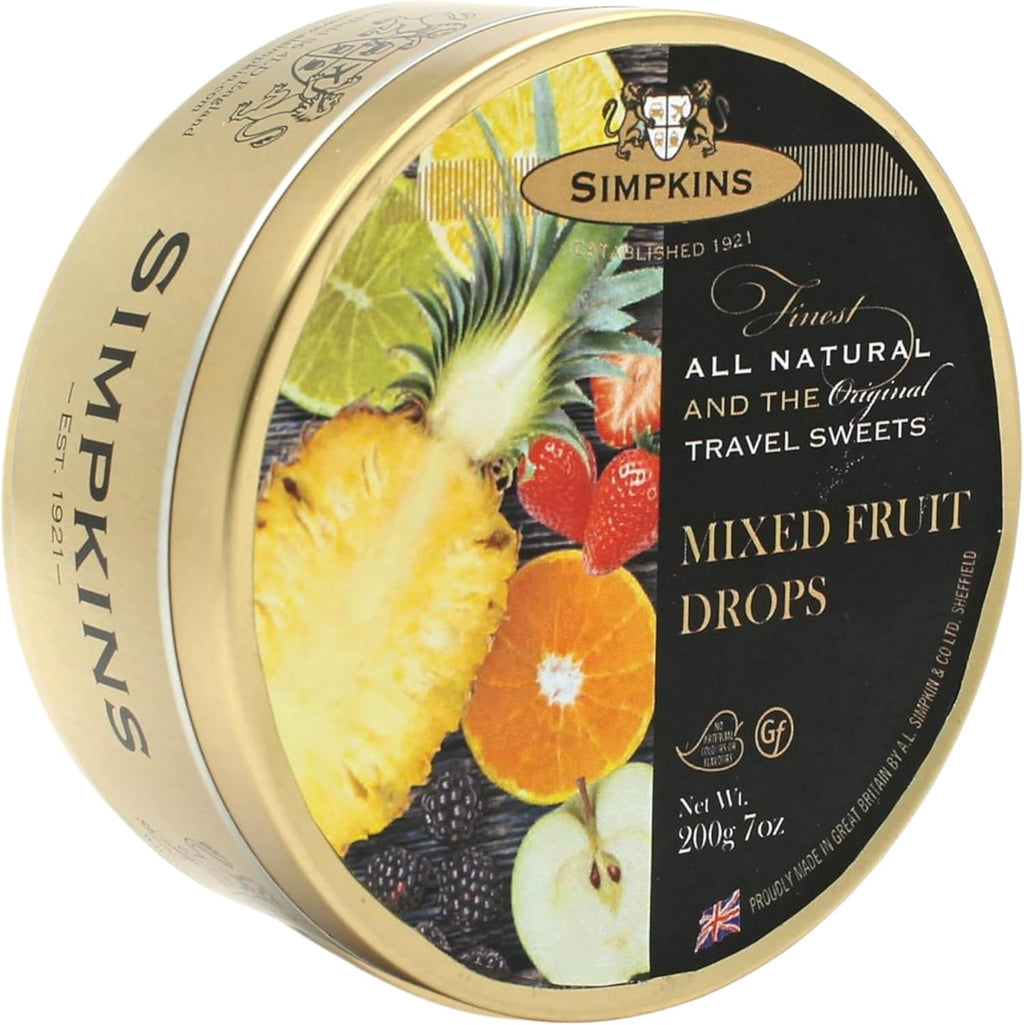 Simpkins Candy Travel Sweets | Mixed Fruit Drops, 7 Ounce Tin (Pack of 6)